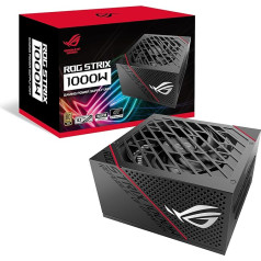 ASUS ROG STRIX 1000W zelta spēļu barošanas bloks (16-pin PCIe kabelis, 1000 W, 80 Plus Gold sertifikāts, 0 dB tehnoloģija, Axial-Tech ventilators, ATX 3.0 saderīgs, PCIe 5.0 gatavs, melns)