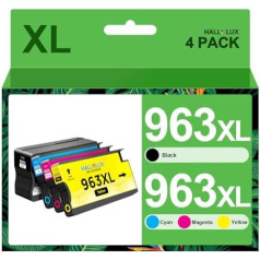 963XL Multipack 963 XL atjaunotas 963 XL printeru kasetnes 963 saderīgas ar HP 963XL HP OfficeJet Pro 9010 kasetnēm 9012 9020 9014 9015 9025 9019 9013 (melna, purpura, dzeltena, ciāna, 4 gab.)