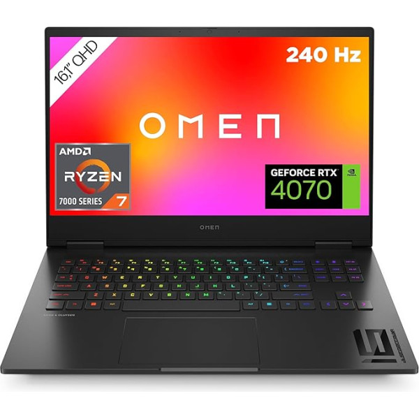 HP Omen spēļu klēpjdators | 16,1 collu QHD 240 Hz displejs | AMD Ryzen 7-7840HS | 32 GB DDR5 RAM | 1 TB SSD | NVIDIA GeForce RTX 4070 | Windows 11 Home | QWERTZ | Black