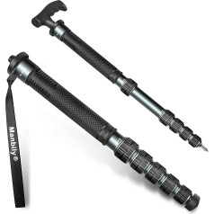 Manbily 32 mm Monopod for Cameras 44 cm - 174 cm Aluminium Monopod Tripod DSLR Travel Monopod with Walking Stick Handle 6 Sections Hiking Poles Max. 15 kg with Phone Clip Video Camera (Metal Grey)