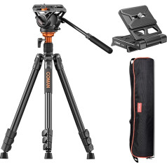 Fluid Head Camera Tripod, COMAN 184 cm video monopoda statīvs 360° Pan & + 90°/-70° Tilt, Q6 Fluid Head Tripod Press Fit Quick Release Plate Compatible with DJI RS Gimbal Manfrotto Max Load 10 kg