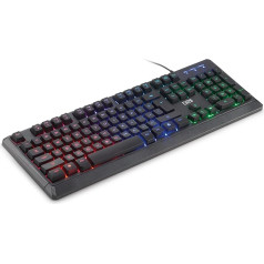 DR1TECH Puma+ ergonominė žaidimų klaviatūra su LED apšvietimu, skirta kompiuteriui/PS4-104 klavišų su 6 mygtukų perjungimu - USB klaviatūra su kabeliu (QWERTY tarptautinis išdėstymas)