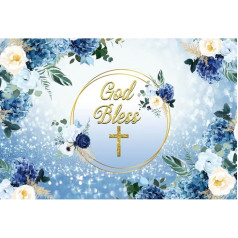 Renaiss 1.8 x 1.2 m First Communion Christening Banner Decor Blue Flower Christening Photography Background God Blessing Background Baby Shower Birthday Party Favors Gifts Accessories Photo Booth