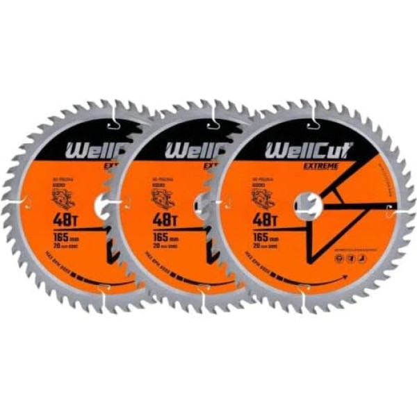 WellCut TCT Extreme Kreissäge-Tauchsägeblatt 165mm x 20mm Sägeblatt, piemērots SP6000, DWS520, DCS520, GKT55 (48 Zähne blatt, 3)