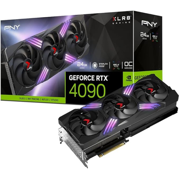 PNY GeForce RTX 4090 24GB XLR8 Gaming Verto Epic-X RGB Triple Fan Overclocked grafiskā karte, melna krāsā