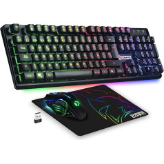 Empire Gaming - Armor RF800 Teclado y Ratón Para Gamer, Resettable, QWERTY (Layout Español) Con Mouse Pad - RGB Wireless 2.4GHz Keyboard - 4800 DPI Mouse - PC PS4 PS5 Xbox One/Series Mac -