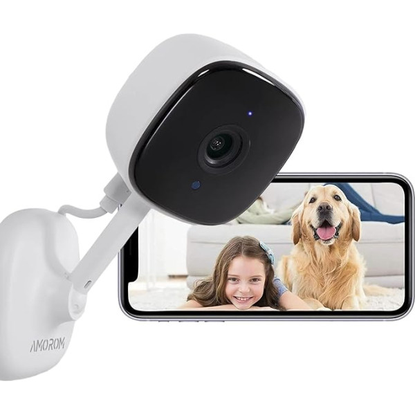 AMOROM Iekštelpu videonovērošanas kamera 1080P WiFi novērošanas kamera ar nakts redzamību, divvirzienu audio, kustības noteikšana, balss vadība, darbojas ar Alexa/Google Assistant, 2.4G WiFi