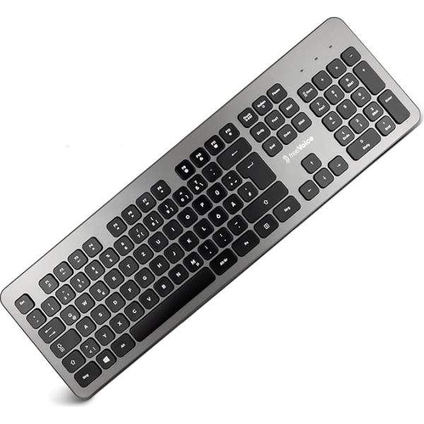 freeVoice bezvadu tastatūra [plakanie taustiņi, klusa] Bezvadu tastatūra ar vācu izkārtojumu, bez klikšķu trokšņa, 100% QWERTZ tastatūra (mājas) birojam