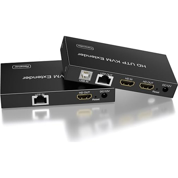 394FT (120m) HDMI KVM USB Extender pārraida 1080p HD video, izmantojot Cat5e/6/7 kabeli 50 m 80 m 120 m, HDMI Extender KVM peles un tastatūras vadībai, ar raidītāju un uztvērēju