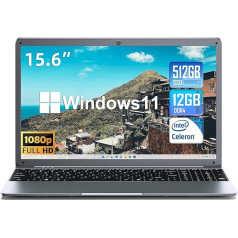 SGIN klēpjdators 15,6 collu, 12GB RAM 512GB SSD Windows 11 Notebook, Celeron N5095, līdz 2,8 GHz, 1920x1080, 2.4/5.0G WiFi, Bluetooth 4.2, paplašināma atmiņa 512GB TF