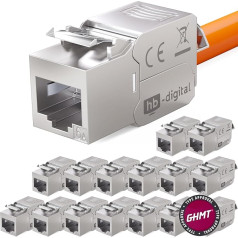 HB-DIGITAL 16x Cat.6a Keystone moduļa ligzda RJ-45 500MHz 10Gbps Pilnībā ekranēts STP GHMT sertificēts LSA Tool-Free Cat6a savienotājs Tīkla instalācijas ligzda Patch paneļa instalācijas kabelim Ethernet