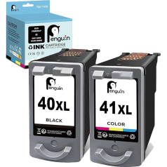 Penguin 40XL 41XL atjaunotas tintes kasetnes Canon PG-40 XL CL-41 XL priekš Pixma MP150 MP210 MP450 iP2600 (1 melna, 1 krāsaina)