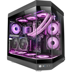 Mars Gaming MC-3T Custom ATX spēļu korpuss, trīs logi, nepārtraukts rūdīts stikls, pilns šķidruma dzesēšanas atbalsts, divas sānu kameras, 3 x vertikāli PCI slots, USB-C un USB 3.0, melns