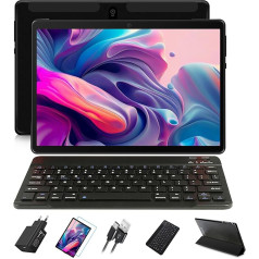 JUSYEA 10 collu Android planšetdators 4GB RAM + 64GB ROM, SD/TF 512GB, Smart IPS displejs, 8000mAh akumulators, 5MP + 8MP, WiFi | Bluetooth, ar korpusu un tastatūru - melns