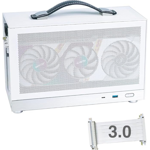 MiniNeo S300 8L Mini ITX portatīvais korpuss ar maza izmēra paneli bez ventilācijas PCIe 3.0 16X Riser (balts)