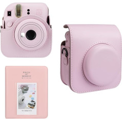 Meetikar kameras futrālis un 64 kabatas fotoalbums, saderīgs ar Fujifilm Instax Mini 12 instant kameru, PU ādas pārnēsājamā Mini 12 kameras somiņa ar regulējamu plecu siksnu un fotoalbumu, rozā krāsā,