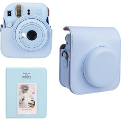 Meetikar kameras futrālis un 64 kabatas fotoalbums, saderīgs ar Fujifilm Instax Mini 12 instant kameru, PU ādas pārnēsājama Mini 12 kameras somiņa ar regulējamu plecu siksnu un fotoalbumu, zila,