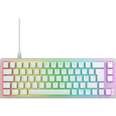 CHERRY XTRFY K5V2 kompakta mehāniskā spēļu tastatūra 65% formātā, vācu izkārtojums (QWERTZ), karstā nomaiņas tastatūra, MX2A sarkanie slēdži, balta caurspīdīga krāsa