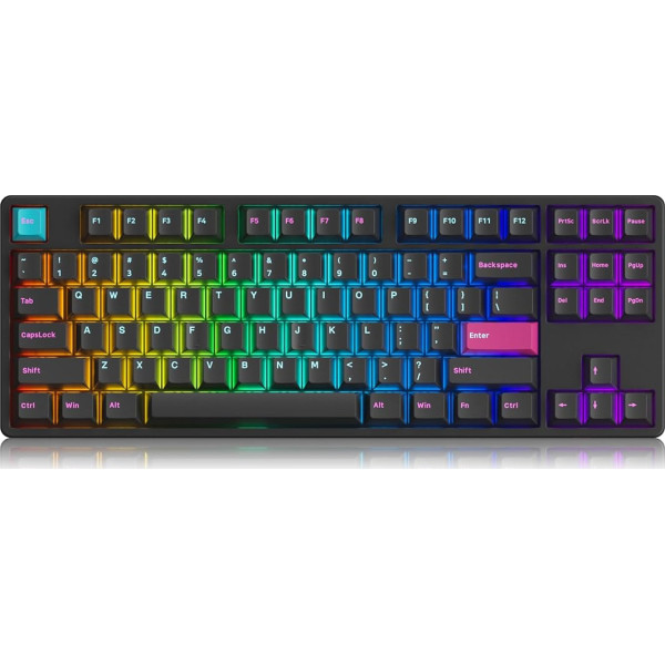 Akko 5075S RGB mehāniskā vadu tastatūra, 87 taustiņi, TKL spēļu tastatūra, atbalsta QMK/VIA programmējamu, nomaināma karstā režīmā, PBT taustiņu vāciņi, 100% aizsargā pret spoku, PC Mac (pusnakts, krēmdzeltena)