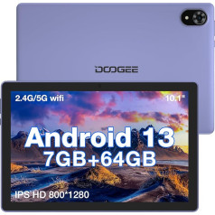 DOOGEE U9 planšetdators 10,1 collu Android 13 planšetdators ar skārienjūtīgu ekrānu, 7 GB RAM + 64 GB ROM, 5060 mAh, WiFi 6, 1280 × 800, Widevine L1/Bluetooth 5.0/OTG/Type C/G sensors, violets