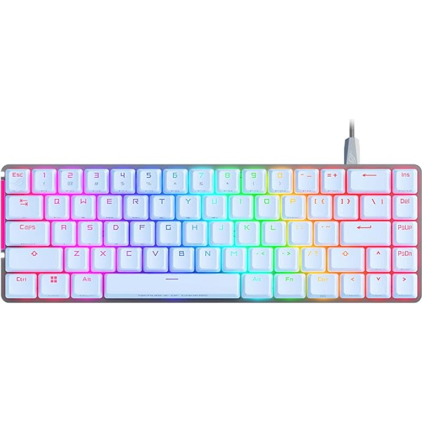 ASUS ROG Falchion Ace 65% RGB spēļu mehāniskā tastatūra, ROG NX sarkanie slēdži un slēdžu stabilizatori, skaņu absorbējošas putas, PBT taustiņu vāciņi, vadu ar KVM, trīs leņķi,