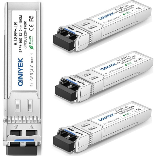 QINIYEK (Pack of 4 10GBase-LR SFP+ Transceiver, 10G Singlemode SFP+ LC modulis Cisco SFP-10G-LR, Ubiquiti UF-SM-10G, Meraki MA-SFP-10GB-LR, Mikrotik, Supermicro, Netgear (SMF, 1310nm, 10km, DDM)