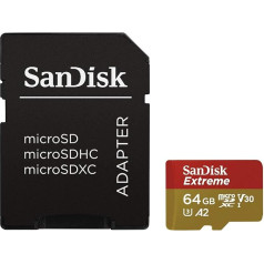 SanDisk Extreme 64 GB microSDXC atmiņas karte sporta kamerām un droniem ar A2 aplikāciju veiktspēju līdz 160 MB/s, 10. klase, U3, V30