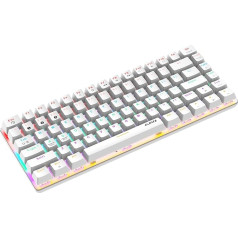 FELiCON AK33 Mehāniskā Bluetooth tastatūra, bezvadu un vadu, divi režīmi, 3 Bluetooth savienojuma kanāli, 18 RGB Chroma Rainbow aizmugurgaismojums, 82 taustiņi, Anti-Ghosting, QWERTY (zils slēdzis/balts)