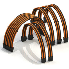 LINKUP - 50 cm PSU Cable Extension Coated GPU Custom PC Power Supply With Comb Kit - Compatible With Rtx3090┃1 X 24 P (20+4)┃2 X 8 P (4+4) CPU┃3 X 8 P (6+2) GPU Set┃500 MM - Orange Black