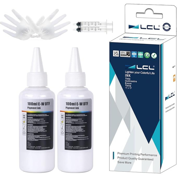 LCL 200 ml DTF rašalas, suderinamas su Epson ET-8550 ET-8500 ET-2800 ET-2803 ET-2850 XP-15000 R1390 R2400 1400 1430 L1800 L800 Spausdintuvo šiluminio perkėlimo rašalu 10. 0ml 2 vnt.