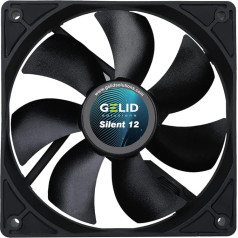 Gelid Solutions Silent 12 Black, 120 mm ventilators, klusa darbība, optimizētas ventilatora lāpstiņas, augsta gaisa plūsma, 3 kontakti, 1000 apgriezienu/min, 120 x 120 x 25 mm, melns