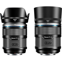 SIRUI Sniper 16mm 75mm automātiskās fokusēšanas objektīva komplekts, F1.2 platleņķa APS-C kameras objektīvs X-T4, X-T5, X-H1, X-H2/H2S, X-T3, X-T30, X-S10 (X-Mount, melns)