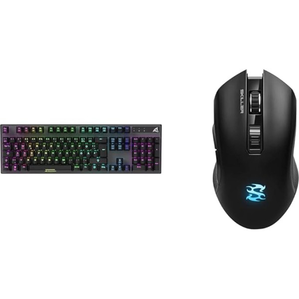 Sharkoon Skiller SGK20, Mehāniskais slēdzis, Huano Brown, RGB & Skiller SGM3 Black, Optiskā spēļu pele, Duālais režīms (bezvadu vai vadu), RGB