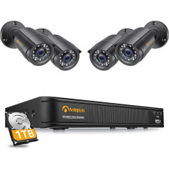 Anlapus 1080P novērošanas kameru komplekts 4 ārtelpas novērošanas kameras ar 8CH H.265+ DVR un 1TB cieto disku, kustības noteikšana, 24M IR nakts redzamība