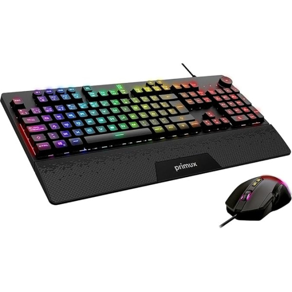 Primux Gaming GT-560 tastatūra un pele | Programmējamie multivides taustiņi ar Anti-Ghosting tehnoloģiju | Pele ar astoņām pogām un līdz 10 000 DPI regulējamu jutību |