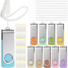 USB Sticks 8GB USB 3.0 Memory Stick Pack of 10 Uflatek Memory Stick Morandi Mixed Colour Flash Drive Rotate USB Flash Drive Colourful Thumb Drive External Data Stick with Blank Sticker Lanyard