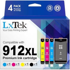 LxTek 912XL Multipack 912 XL daudzpaku printeru kasetnes 912 XL saderīgas ar HP 912 printeru kasetnēm 912 HP Officejet Pro 8020 sērijas printeru kasetnēm 8022 8014 8010 8024 8025 8012 (Black Cyan Magenta)