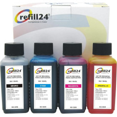 refill24 Tintes uzpildes komplekts, kas saderīgs ar Epson 604 / 604XL printeru kasetnēm (ananāsu krāsā), tintes uzpildes komplekts, kas piemērots Epson Expression Home XP Workforce WF, uzpildes komplekts ar 400 ml printera tintes