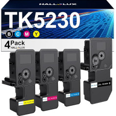 HALLOLUX TK5230 TK 5230 suderinamas su Kyocera Ecosys P5021cdn toneriu M5521cdw M5521cdn P5021cdw P5021 M5521 TK-5230K TK-5230 TK-5230C TK-5230Y TK-5230Y TK-523 0M (juodas, žydras, geltonas, purpurinis, 4 pakuotės)