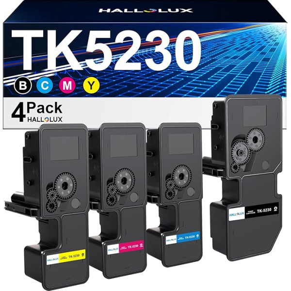 HALLOLUX TK5230 TK 5230 suderinamas su Kyocera Ecosys P5021cdn toneriu M5521cdw M5521cdn P5021cdw P5021 M5521 TK-5230K TK-5230 TK-5230C TK-5230Y TK-5230Y TK-523 0M (juodas, žydras, geltonas, purpurinis, 4 pakuotės)