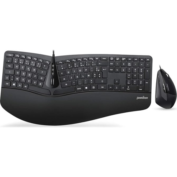 Perixx Periduo-505 Ergonomiska kombinētā vadu tastatūra un USB pele operētājsistēmai Windows - vertikālā pele ar regulējamu ritināšanas riteni, regulējamu plaukstas balstu, AZERTY..