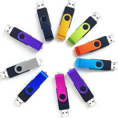 USB zibatmiņas karte 16 GB USB 2.0, 10 eksemplāru iepakojums TATMOHIK USB atmiņas karte 16 GB, 10 gabali USB zibatmiņas diskdziņš Multi-Colour Memory Stick Rotating Metal Clip Data Stick Pendrive with Silicone Case (Colourful, 16 GB,