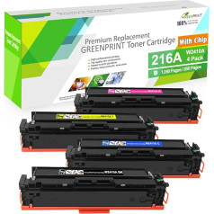 GREENPRINT 【With Chip 4 Packs 216A Savietojami tonera kārtridži W2410A W2411A W2412A W2413A 1050 lappuses melnajam un 850 lappuses CMY krāsam HP Color Laserjet Pro M155a M155nw M182n M182nw M183fw