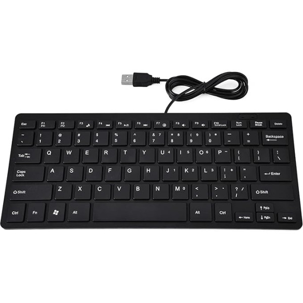 ciciglow datora tastatūra, 78 taustiņi, ļoti plāna tastatūra ar USB interfeisu, melna/balta USB tastatūra ar kabeli piezīmjdatoram/darbvirsvirsmas datoram (melna)