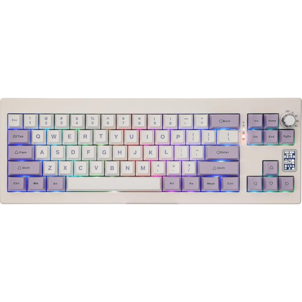 EPOMAKER Shadow-X mehāniskā tastatūra ar vadu/Bluetooth/Wireless, ar ekrānu, Hot Swap, 3000 mAh, Poron putas, silikona spilventiņš, PC/Mac (balta, violeta, Gateron Pro Yellow)