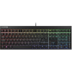 CHERRY MX 2.0S vadu spēļu tastatūra ar RGB apgaismojumu, UK izkārtojums (QWERTY), izstrādāta Vācijā, oriģināli MX RED slēdži, melna