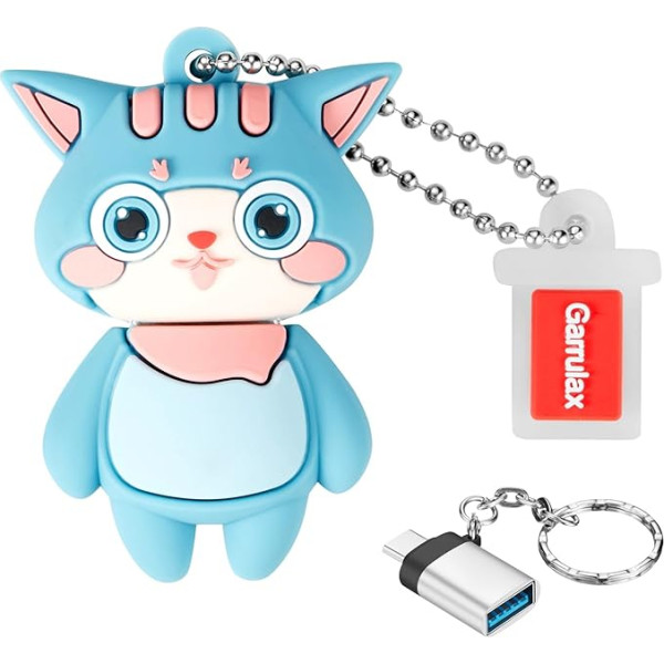 GARRULAX USB 3.0 zibatmiņas diskdziņi, ūdensizturīgs silikona ātrgaitas USB 3.0 datu glabāšanas disks Memory Stick Pen Disk Pendrive ar OTG C tipa adapteri (zilā krāsā, 128 GB)