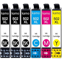 Kamo 502 XL kasetnes saderīgas ar Epson 502 502XL kasetnēm, kas paredzētas Expression Home XP-5100 XP-5105 XP-5105 XP-5150 XP-5155, Workforce WF-2860DWF WF-2865DWF WF-2880DWF WF-2880DWF WF-2885DWF printeriem.