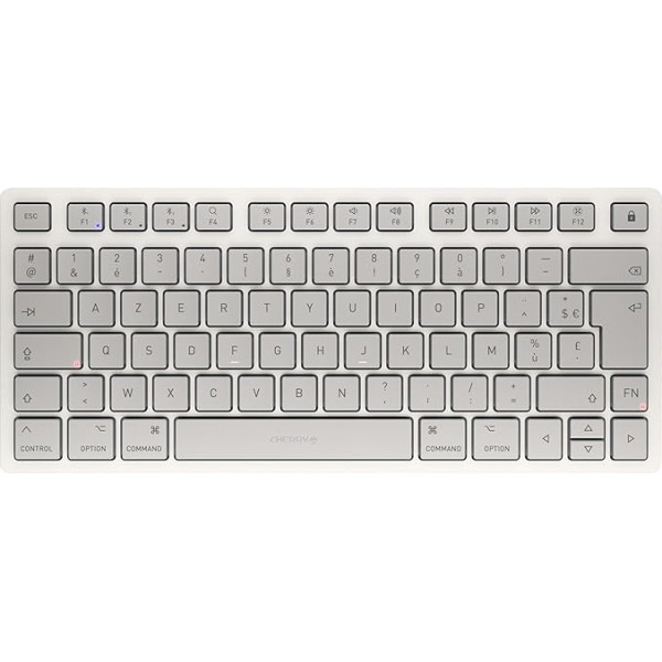 CHERRY KW 7100 Mini BT for Mac, kompaktiška Mac klaviatūra su 3 Bluetooth kanalais, prancūziškas išdėstymas (AZERTY), belaidė kelių įrenginių klaviatūra, mėnulio baltumo