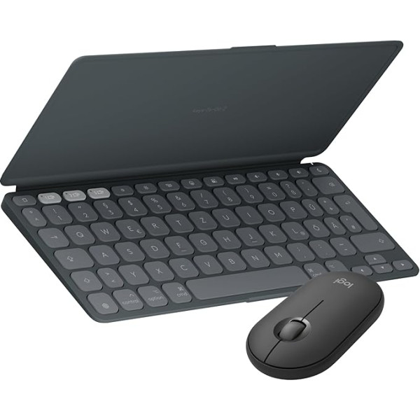 Logitech Keys-to-GO 2 mobilā Bluetooth tastatūra + Pebble Mouse 2 Bluetooth pele M350s Viegls bezvadu tastatūras un peles komplekts dažādām operētājsistēmām, Android, iPadOS, Chrome OS